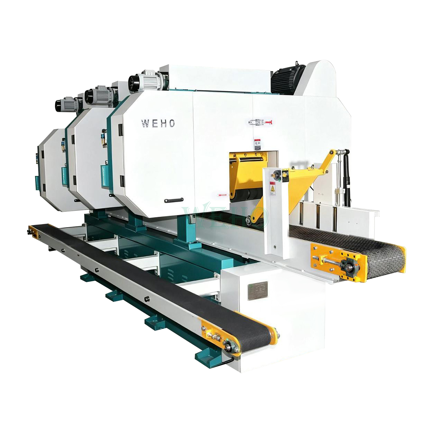 Three heads wood horizontal band saw machine manufacturers for wood cutting